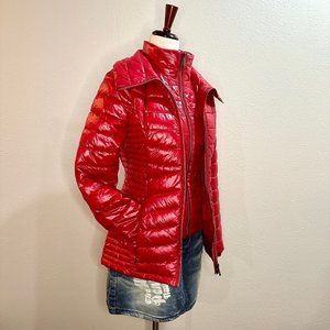 DKNY Women's Outerwear Hooded Double Zipper Packable Puffer Jacket - Red